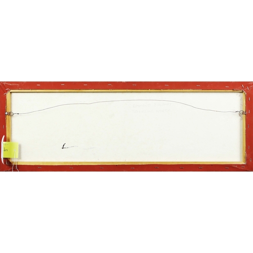 16 - RAYMOND DELANEY (20TH CENTURY AUSTRALIAN ABORIGINAL). TRAVELLING NORTH. oil on canvas, 29cm x 80cm.