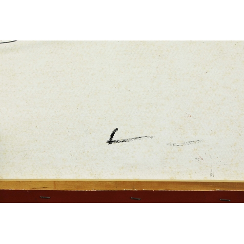 16 - RAYMOND DELANEY (20TH CENTURY AUSTRALIAN ABORIGINAL). TRAVELLING NORTH. oil on canvas, 29cm x 80cm.