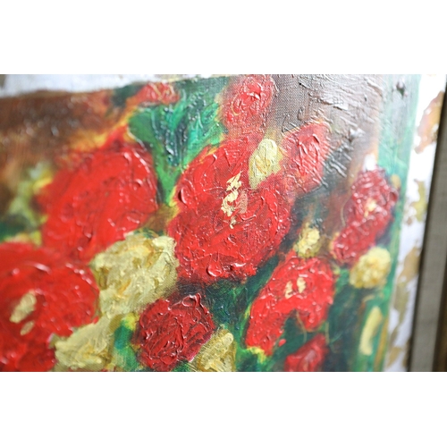 19 - ROY FAIRCHILD-WOODWARD (B.1953). FLEURS ROUGES I. mixed media on canvas, signed, 87cm x 74cm, framed... 