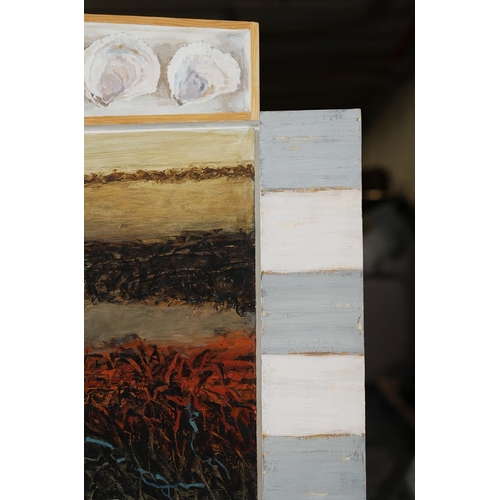 23 - RICHARD DACK RSMA RWA (BRITISH B. 1944). HEBRIDEAN RECOLLECTIONS. oil and assemblage, Mall Galleries... 