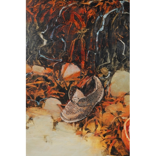 23 - RICHARD DACK RSMA RWA (BRITISH B. 1944). HEBRIDEAN RECOLLECTIONS. oil and assemblage, Mall Galleries... 