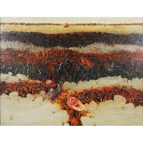 23 - RICHARD DACK RSMA RWA (BRITISH B. 1944). HEBRIDEAN RECOLLECTIONS. oil and assemblage, Mall Galleries... 