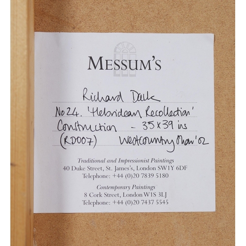 23 - RICHARD DACK RSMA RWA (BRITISH B. 1944). HEBRIDEAN RECOLLECTIONS. oil and assemblage, Mall Galleries... 