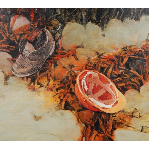 23 - RICHARD DACK RSMA RWA (BRITISH B. 1944). HEBRIDEAN RECOLLECTIONS. oil and assemblage, Mall Galleries... 