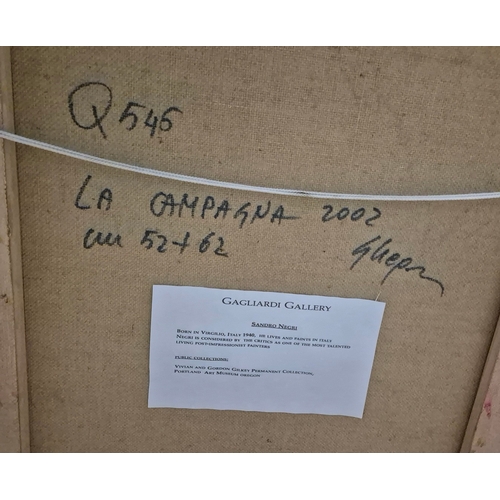 24 - SANDRO NEGRI (ITALIAN 1940-2012). LA CAMPAGNA. oil on canvas, 80cm x 70cm, framed.