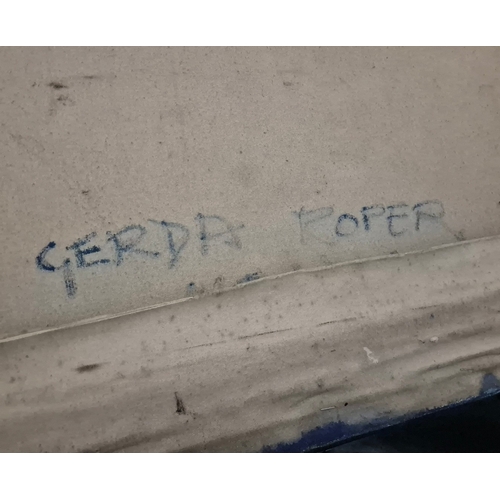 25 - GERDA ROPER (20TH CENTURY). BLUE FIGURES. oil on canvas, 119cm x 120cm.