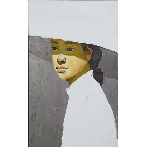 29 - LIM KHIM KATY (VIETNAMESE B. 1978). FIGURES (4). a set of four oils on canvas, each 150cm x 30cm.