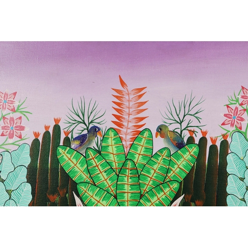 30 - ETIENNE PAUL JACKSON (HAITIAN SCHOOL). JUNGLE LANDSCAPE. oil on canvas, 75cm x 99cm, framed.