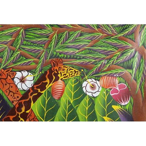 31 - CHARNELS ETIENNE (HAITIAN SCHOOL). JUNGLE LANDSCAPE. oil on canvas, 75cm x 99cm, framed.