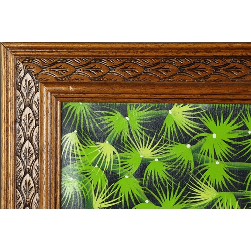 31 - CHARNELS ETIENNE (HAITIAN SCHOOL). JUNGLE LANDSCAPE. oil on canvas, 75cm x 99cm, framed.