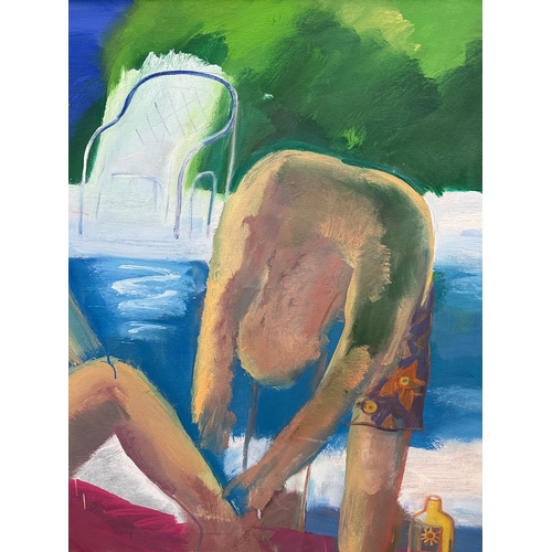 32 - RAY MCCHRYSTAL (20TH CENTURY BRITISH). POOLSIDE. oil on canvas, 106cm x 132cm, framed.