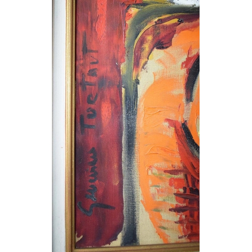 36 - GENEVIEVE TURTAUT. FEMME. Oil on Canvas, 71cms x 99cms, signed, Framed.