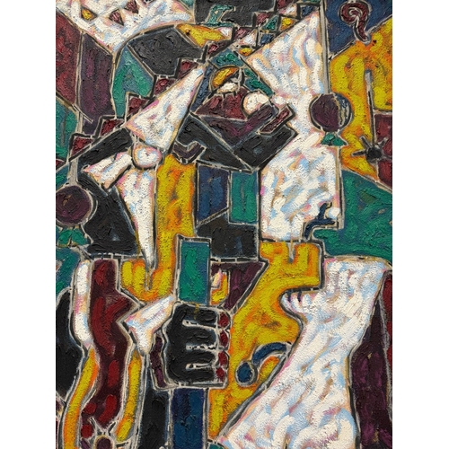 4 - RAS ISHI BUTCHER (BARBADIAN B. 1965). ABSTRACT FIGURES. oil on canvas, 202cm x 172cm, framed.