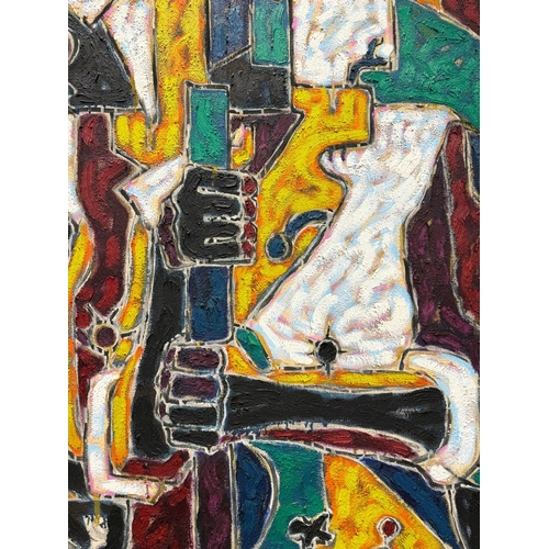 4 - RAS ISHI BUTCHER (BARBADIAN B. 1965). ABSTRACT FIGURES. oil on canvas, 202cm x 172cm, framed.