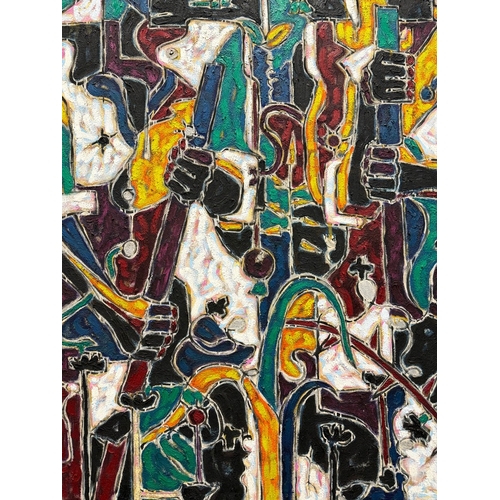 4 - RAS ISHI BUTCHER (BARBADIAN B. 1965). ABSTRACT FIGURES. oil on canvas, 202cm x 172cm, framed.
