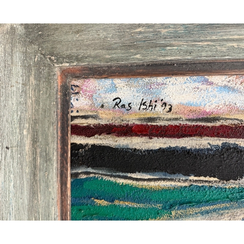 4 - RAS ISHI BUTCHER (BARBADIAN B. 1965). ABSTRACT FIGURES. oil on canvas, 202cm x 172cm, framed.