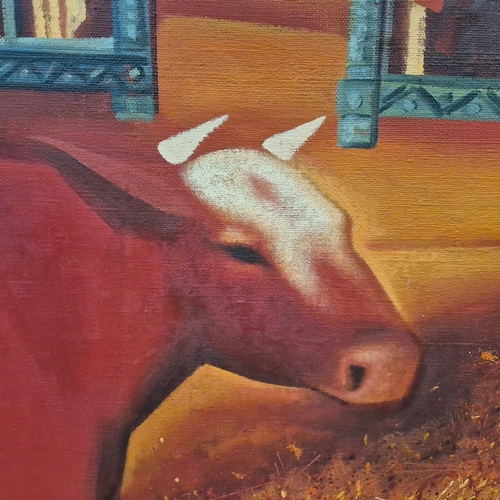 40 - 20TH CENTURY RUSSIAN SCHOOL. RED COW. oil on canvas, 86cm x 106cm, framed.