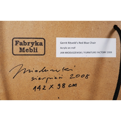 41 - JAN MIODUSZEWSKI (POLISH B. 1974). GERRIT RITVELD'S RED BLUE CHAIR. acrylic on mdf, 142cm x 98cm.