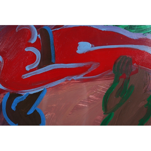 42 - IN THE MANNER OF BRUCE MCLEAN (SCOTTISH B. 1944). NUDE STUDIES. oil on paper, 61cm x 82cm, framed.