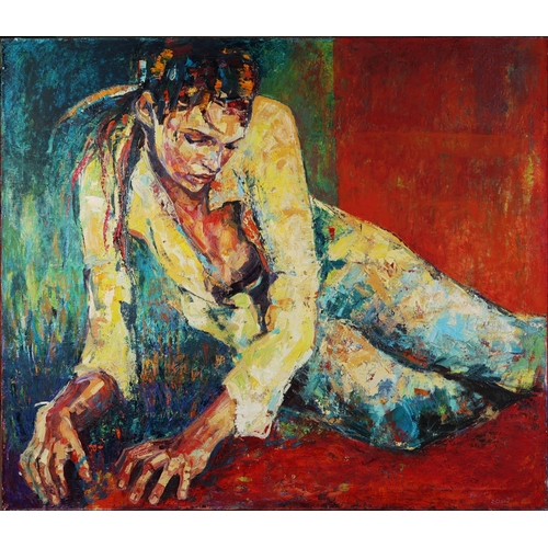 44 - ANNA BOCEK (POLISH, B. 1973). RED WINE. oil on canvas, 130cm x 150cm.