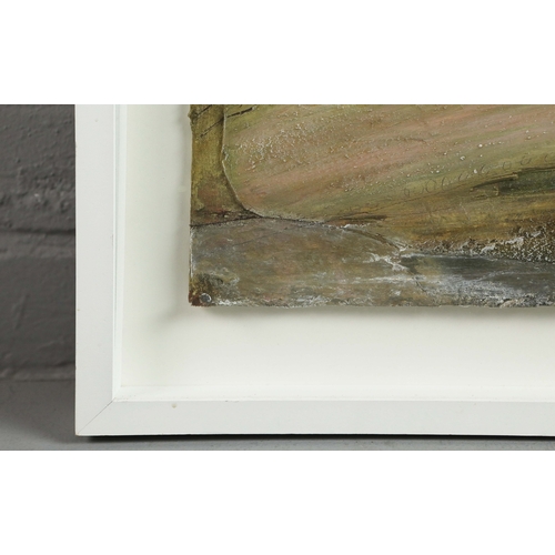 56 - MARY DONNELLY. LANDSCAPE. mixed media on board, 63cm x 62cm, framed.