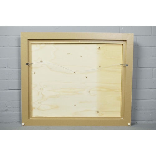 57 - 1930s ART DECO BEACH SCENE PRINT ON FELT IN WHITE PAINTED FRAME. 63.5cm H x 75cm W.