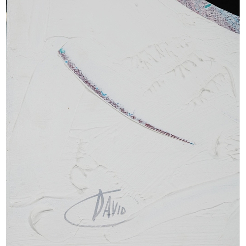 58 - DAVID KUIJERS (SOUTH AFRICAN B. 1962). BLUE MOUNTAIN DOG. acrylic on canvas, 110cm x 110cm.