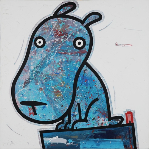 58 - DAVID KUIJERS (SOUTH AFRICAN B. 1962). BLUE MOUNTAIN DOG. acrylic on canvas, 110cm x 110cm.