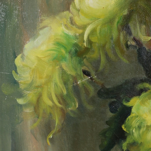 60 - 20TH CENTURY SCHOOL. STILL LIFE WITH VASE, FLOWERS AND BOWL. oil on canvas, 97cm x 72cm, framed.