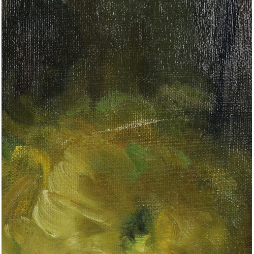 60 - 20TH CENTURY SCHOOL. STILL LIFE WITH VASE, FLOWERS AND BOWL. oil on canvas, 97cm x 72cm, framed.