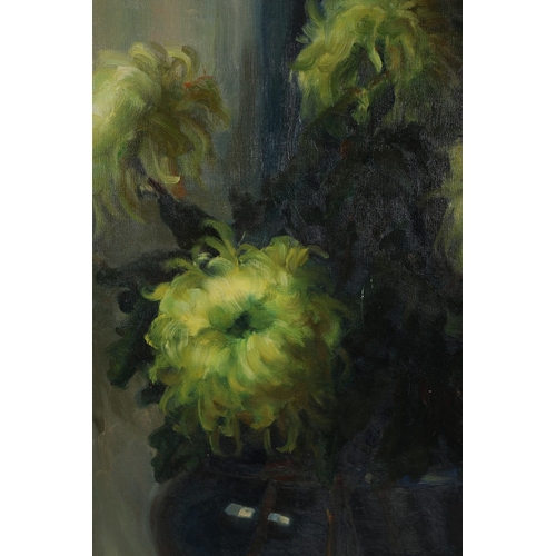 60 - 20TH CENTURY SCHOOL. STILL LIFE WITH VASE, FLOWERS AND BOWL. oil on canvas, 97cm x 72cm, framed.