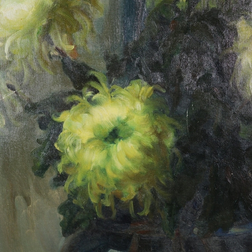 60 - 20TH CENTURY SCHOOL. STILL LIFE WITH VASE, FLOWERS AND BOWL. oil on canvas, 97cm x 72cm, framed.