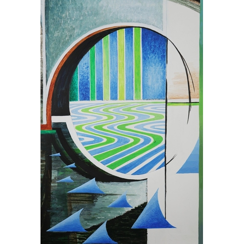 7 - PETE BURN. BRIDGE VENICE. OIL ON BOARD, 90cms x 110cms, signed and dated 