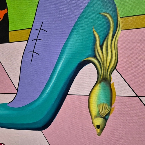 8 - GRACELAND LONDON (BRITISH B. 1992). EYES ON THE PRIZE. oil and acrylic on canvas, 91cm x 91cm, frame... 