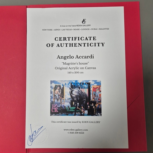 9 - ANGELO ACCARDI (ITALIAN B. 1964). MAGRITTE'S HOUSE. (d) acrylic on canvas, 140cm x 200cm, framed. Ce... 