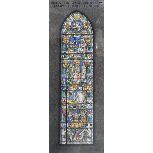 1 - WATERCOLOUR OF A DESIGN FOR GREAT EAST WINDOW TEMPLE CHURCH BY HARCOURT MEDHURST DOYLE. framed and g... 