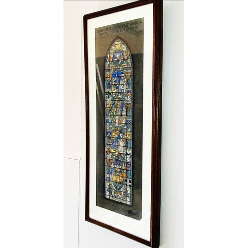 1 - WATERCOLOUR OF A DESIGN FOR GREAT EAST WINDOW TEMPLE CHURCH BY HARCOURT MEDHURST DOYLE. framed and g... 