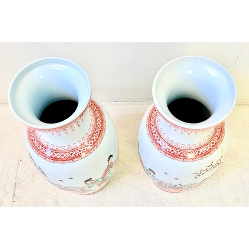 10 - PAIR OF CHINESE CERAMIC VASES WITH DECORATIVE SCENES. 46cm H x 19cm W.