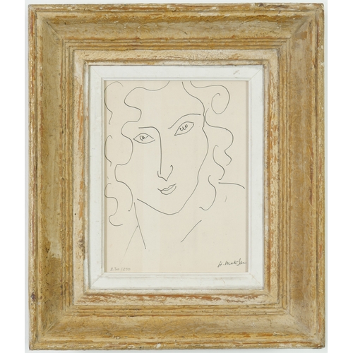 102 - HENRI MATISSE. RARE PORTRAIT OF A WOMAN. numbered lithograph on velin dAuvergne paper, suite: Le Ve... 