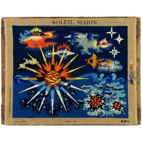 104 - AFTER JEAN LURCAT. SOLEIL MARIN. wool tapestry made in France, mounted on French wooden frame, 90cm ... 