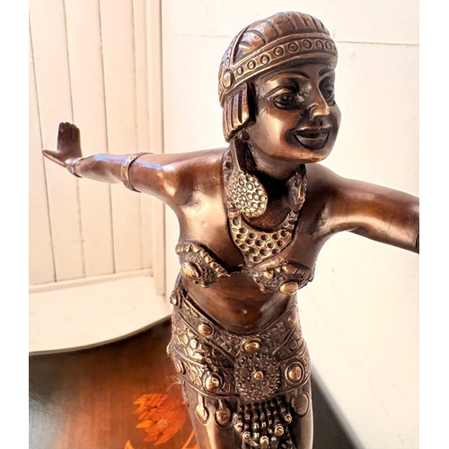 11 - ART DECO STYLE BRONZE SCULPTURE OF A DANCER ON A STEPPED MARBLE BASE. 43cm H x 37cm W x 15cm D.