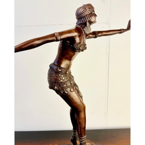11 - ART DECO STYLE BRONZE SCULPTURE OF A DANCER ON A STEPPED MARBLE BASE. 43cm H x 37cm W x 15cm D.