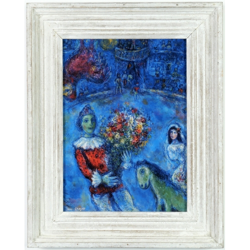 115 - AFTER MARC CHAGALL. LE CLOWN ET LE COQ ROUGE. signed in the plate, large off set lithograph,  French... 