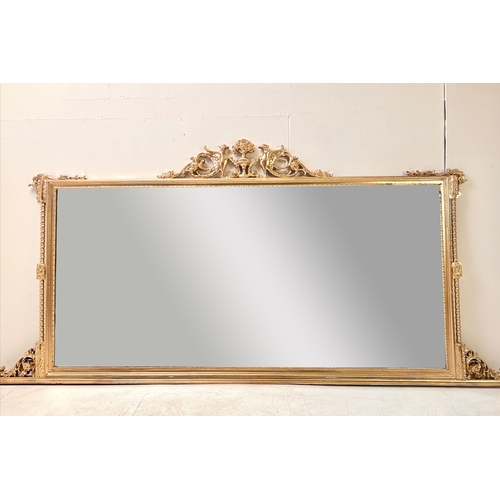 13 - 19TH CENTURY STYLE ITALIAN OVERMANTLE WITH GILT FRAME. 112cm H x 250cm W.