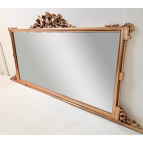 13 - 19TH CENTURY STYLE ITALIAN OVERMANTLE WITH GILT FRAME. 112cm H x 250cm W.
