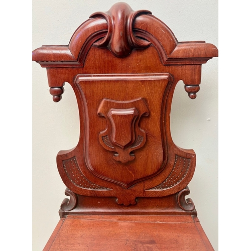 14 - PAIR OF VICTORIAN GOTHIC REVIVAL MAHOGANY HALL CHAIRS. 90cm H x 42cm W x 38cm D.