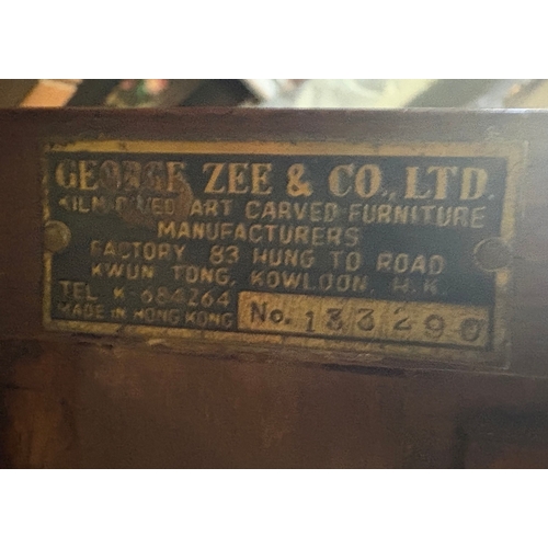 15 - PAIR OF CHINESE TEAK BEDSIDE CABINETS WITH CARVED PANEL DOORS BY GEORGE ZEE. 60cm H x 56cm W x 46cm ... 