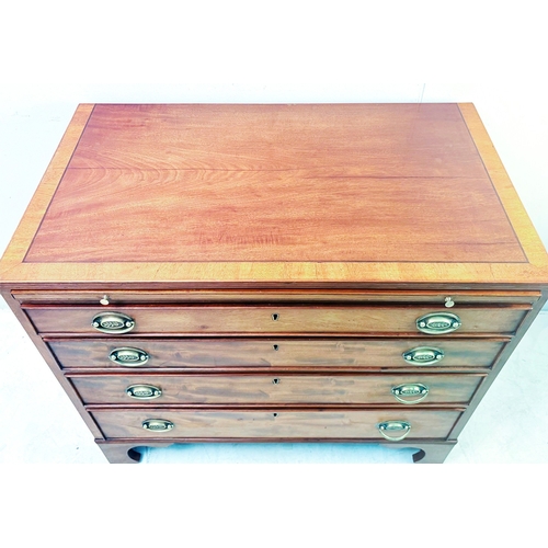 16 - GEORGIAN STYLE MAHOGANY CHEST OF FOUR DRAWERS RAISED ON BRACKETS SUPPORTS. 75cm H x 84cm W x 46cm D.