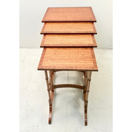 18 - SET OF SATINWOOD QUARTETTO TABLES WITH CROSSBANDED TOPS. 68cm H x 50cm W x 38cm D.