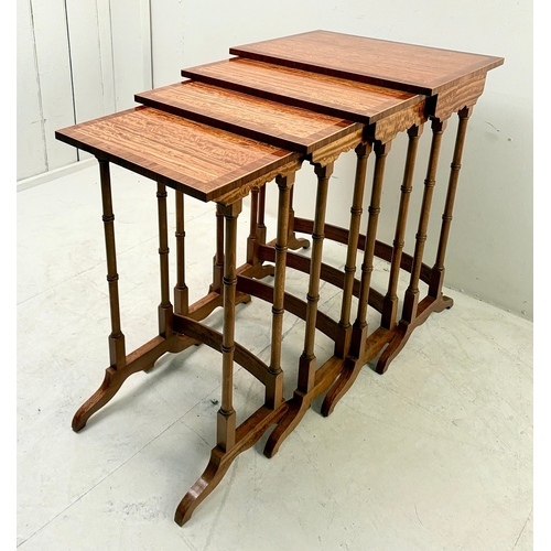 18 - SET OF SATINWOOD QUARTETTO TABLES WITH CROSSBANDED TOPS. 68cm H x 50cm W x 38cm D.